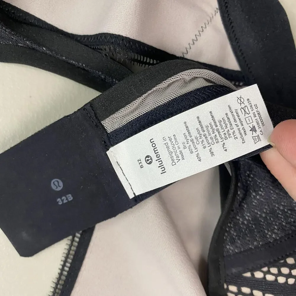 Lululemon Awake to Lace Sports Bra 32B Black Barely Mesh Racerback Wireless Yoga